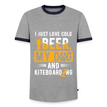 Bière Chien Planche à voile Kiteboarder - T-shirt contrasté Homme - gris/marine  - Devant - AI Model Female 172 light (172cm) & AI Model Male 178 light (178cm)