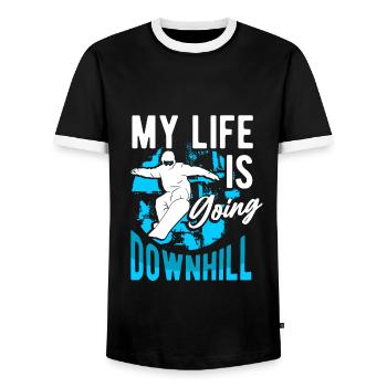 Ski Snowboard Snowboarding - Men's Ringer Shirt - black/white - Front - AI Model Female 172 light (172cm) & AI Model Male 178 light (178cm)