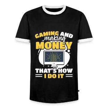 Crypto Games Blockchain Investisseur - T-shirt contrasté Homme - noir/blanc - Devant - AI Model Female 172 light (172cm) & AI Model Male 178 light (178cm)