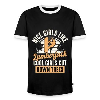 Arborist Lumberjack Tree Climber - Men's Ringer Shirt - black/white - Front - AI Model Female 172 light (172cm) & AI Model Male 178 light (178cm)