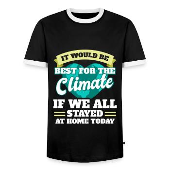 Klima Wenn wir alle zu Hause bleiben würden Tag de - Männer Kontrast-T-Shirt - Schwarz/Weiß - Vorne - AI Model Female 172 light (172cm) & AI Model Male 178 light (178cm)