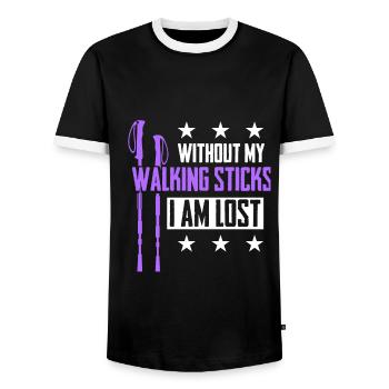 Fitness Hiking Running Nordic Walker - Men's Ringer Shirt - black/white - Front - AI Model Female 172 light (172cm) & AI Model Male 178 light (178cm)