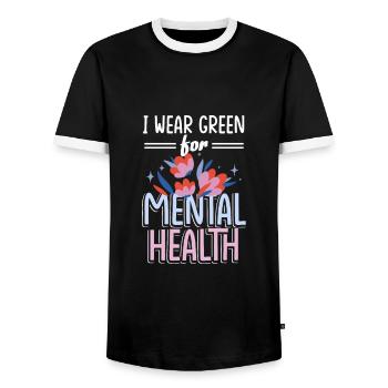 for awareness of mental health stigma P - Men's Ringer Shirt - black/white - Front - AI Model Female 172 light (172cm) & AI Model Male 178 light (178cm)