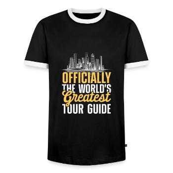 Officially the best travel guide in the world - Men's Ringer Shirt - black/white - Front - AI Model Female 172 light (172cm) & AI Model Male 178 light (178cm)