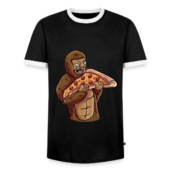 Bigfoot isst Pizza Foodie - Männer Kontrast-T-Shirt - Schwarz/Weiß - Vorne - AI Model Female 172 light (172cm) & AI Model Male 178 light (178cm)