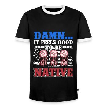 Amerikanische US Flagge Patriotische Ureinwohner A - Männer Kontrast-T-Shirt - Schwarz/Weiß - Vorne - AI Model Female 172 light (172cm) & AI Model Male 178 light (178cm)