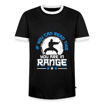 Vous pouvez lire ceci vous êtes dans la section Aïkido - T-shirt contrasté Homme - noir/blanc - Devant - AI Model Female 172 light (172cm) & AI Model Male 178 light (178cm)
