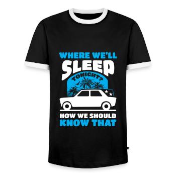 Travel Road Trip Car - Men's Ringer Shirt - black/white - Front - AI Model Female 172 light (172cm) & AI Model Male 178 light (178cm)