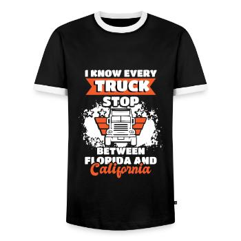 Fahren Truck Stop Florida Kalifornien - Männer Kontrast-T-Shirt - Schwarz/Weiß - Vorne - AI Model Female 172 light (172cm) & AI Model Male 178 light (178cm)