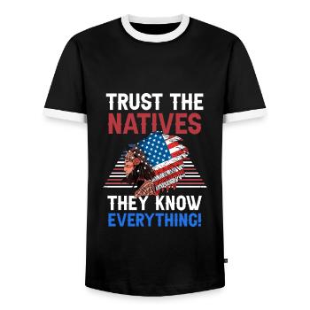 Amerikanischer Kopfschmuck Erste Amerikaner Native - Männer Kontrast-T-Shirt - Schwarz/Weiß - Vorne - AI Model Female 172 light (172cm) & AI Model Male 178 light (178cm)