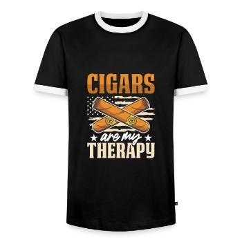 Cigar Cigarettes Smoking - Men's Ringer Shirt - black/white - Front - AI Model Female 172 light (172cm) & AI Model Male 178 light (178cm)