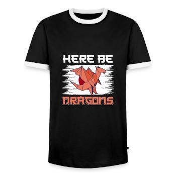 Dragon his paper fold origami - Men's Ringer Shirt - black/white - Front - AI Model Female 172 light (172cm) & AI Model Male 178 light (178cm)