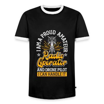 Radioamateur amateur - T-shirt contrasté Homme - noir/blanc - Devant - AI Model Female 172 light (172cm) & AI Model Male 178 light (178cm)