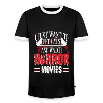 Watch Cult Pet Cats horror movie - Men's Ringer Shirt - black/white - Front - AI Model Female 172 light (172cm) & AI Model Male 178 light (178cm)