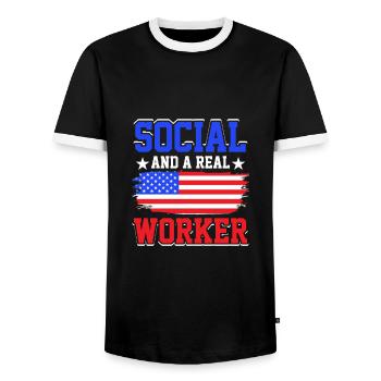 Travailleur social scolaire Travail Personnel de santé - T-shirt contrasté Homme - noir/blanc - Devant - AI Model Female 172 light (172cm) & AI Model Male 178 light (178cm)