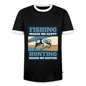 Fishing Fishing Rod Bow Hunting Antlers - Men's Ringer Shirt - black/white - Front - AI Model Female 172 light (172cm) & AI Model Male 178 light (178cm)