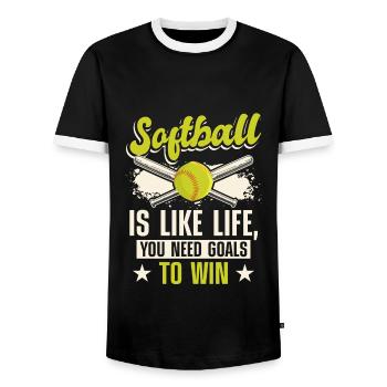 Softball Trainer Ballspiel - Männer Kontrast-T-Shirt - Schwarz/Weiß - Vorne - AI Model Female 172 light (172cm) & AI Model Male 178 light (178cm)