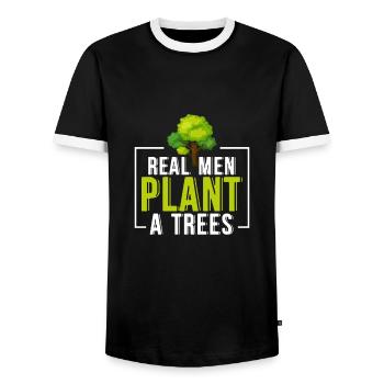 Environment Earth Day Real men plant trees - Men's Ringer Shirt - black/white - Front - AI Model Female 172 light (172cm) & AI Model Male 178 light (178cm)