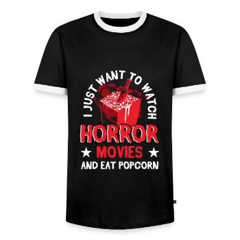 Horror Movies Horror Movie Lovers Popcorn - Men's Ringer Shirt - black/white - Front - AI Model Female 172 light (172cm) & AI Model Male 178 light (178cm)