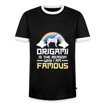 Japanese Paper Folding Artist Rainbow - Men's Ringer Shirt - black/white - Front - AI Model Female 172 light (172cm) & AI Model Male 178 light (178cm)