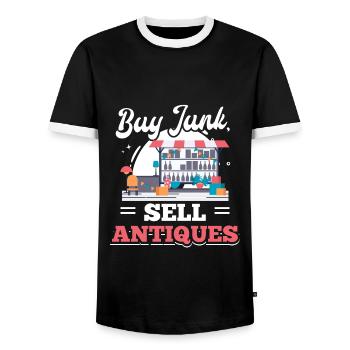 Tauschbörse Basar Kaufen Schrott Verkaufen Antiqui - Männer Kontrast-T-Shirt - Schwarz/Weiß - Vorne - AI Model Female 172 light (172cm) & AI Model Male 178 light (178cm)