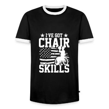 Fauteuil roulant de basketball - T-shirt contrasté Homme - noir/blanc - Devant - AI Model Female 172 light (172cm) & AI Model Male 178 light (178cm)