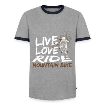 Mountain biker Bicycle Road cyclist Cyclist - Men's Ringer Shirt - grey/navy  - Front - AI Model Female 172 light (172cm) & AI Model Male 178 light (178cm)