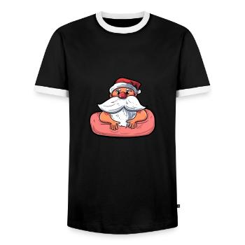 Mele Kalikimaka Aloha Santa Claus - Men's Ringer Shirt - black/white - Front - AI Model Female 172 light (172cm) & AI Model Male 178 light (178cm)