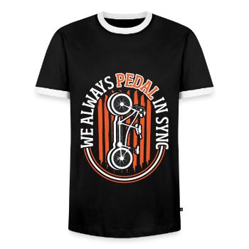 Biker cyclist ride always pedal in step - Men's Ringer Shirt - black/white - Front - AI Model Female 172 light (172cm) & AI Model Male 178 light (178cm)