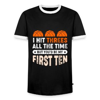 Basketball Sports Game - Men's Ringer Shirt - black/white - Front - AI Model Female 172 light (172cm) & AI Model Male 178 light (178cm)