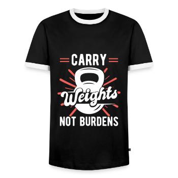 Fitness Fitnessstudio Workout Übung - Männer Kontrast-T-Shirt - Schwarz/Weiß - Vorne - AI Model Female 172 light (172cm) & AI Model Male 178 light (178cm)