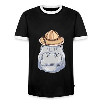 Hippo Safari Hat African Animals - Men's Ringer Shirt - black/white - Front - AI Model Female 172 light (172cm) & AI Model Male 178 light (178cm)