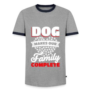 Family Pet Owner Puppy Dog Lovers - Men's Ringer Shirt - grey/navy  - Front - AI Model Female 172 light (172cm) & AI Model Male 178 light (178cm)