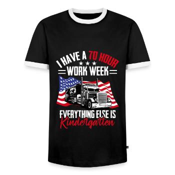 70 heures de travail par semaine Camionneur patriotique - T-shirt contrasté Homme - noir/blanc - Devant - AI Model Female 172 light (172cm) & AI Model Male 178 light (178cm)