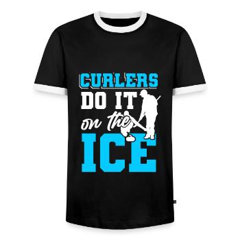 Curling Sport Curler - Men's Ringer Shirt - black/white - Front - AI Model Female 172 light (172cm) & AI Model Male 178 light (178cm)