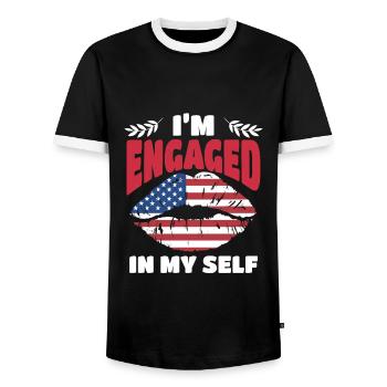 Love Anti Valentine’s Day Drapeau américain Patriotique - T-shirt contrasté Homme - noir/blanc - Devant - AI Model Female 172 light (172cm) & AI Model Male 178 light (178cm)