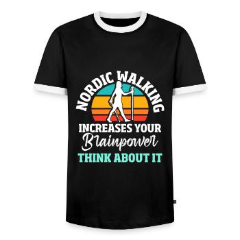 Running Running Fitness Mountain Trekking Hikers - Men's Ringer Shirt - black/white - Front - AI Model Female 172 light (172cm) & AI Model Male 178 light (178cm)