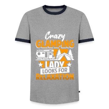 Glamping Camper Glamper - Men's Ringer Shirt - grey/navy  - Front - AI Model Female 172 light (172cm) & AI Model Male 178 light (178cm)