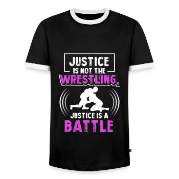 Wrestling Wrestling Wrestle Fighters - Men's Ringer Shirt - black/white - Front - AI Model Female 172 light (172cm) & AI Model Male 178 light (178cm)