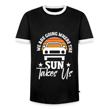 Road Trip Voyage en plein air - T-shirt contrasté Homme - noir/blanc - Devant - AI Model Female 172 light (172cm) & AI Model Male 178 light (178cm)