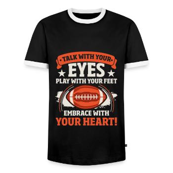 Valentine's Day Team Sports Game Coach Heart - Men's Ringer Shirt - black/white - Front - AI Model Female 172 light (172cm) & AI Model Male 178 light (178cm)