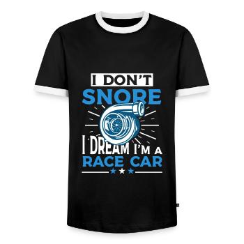 I don't snore Funny snoring - Men's Ringer Shirt - black/white - Front - AI Model Female 172 light (172cm) & AI Model Male 178 light (178cm)