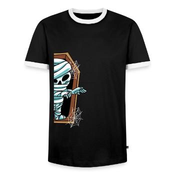 Mummy in the grave Halloween - Men's Ringer Shirt - black/white - Front - AI Model Female 172 light (172cm) & AI Model Male 178 light (178cm)