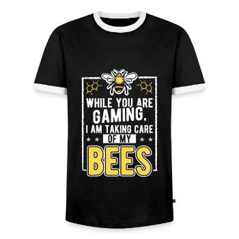 Soins de mes abeilles Apiculture Apiculteur Bienenliebh - T-shirt contrasté Homme - noir/blanc - Devant - AI Model Female 172 light (172cm) & AI Model Male 178 light (178cm)