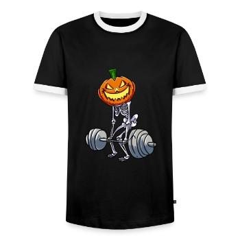 Deadlift Skeleton Pumpkin - Men's Ringer Shirt - black/white - Front - AI Model Female 172 light (172cm) & AI Model Male 178 light (178cm)