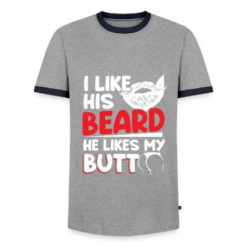 Couples Relationship Beard Lovers - Men's Ringer Shirt - grey/navy  - Front - AI Model Female 172 light (172cm) & AI Model Male 178 light (178cm)