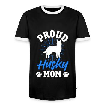 Husky Sibe Proud Husky Mama Dog Lovers - Men's Ringer Shirt - black/white - Front - AI Model Female 172 light (172cm) & AI Model Male 178 light (178cm)