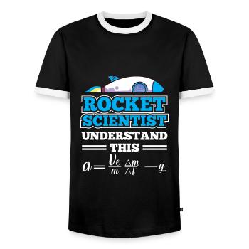 Vaisseau spatial fusée scientifique spatiale Astrona - T-shirt contrasté Homme - noir/blanc - Devant - AI Model Female 172 light (172cm) & AI Model Male 178 light (178cm)