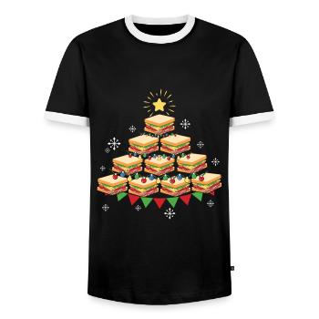 Fast Food Sandwich Christmas Tree - Männer Kontrast-T-Shirt - Schwarz/Weiß - Vorne - AI Model Female 172 light (172cm) & AI Model Male 178 light (178cm)