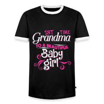 First Time Grandma To Beautiful Baby Girl - Men's Ringer Shirt - black/white - Front - AI Model Female 172 light (172cm) & AI Model Male 178 light (178cm)